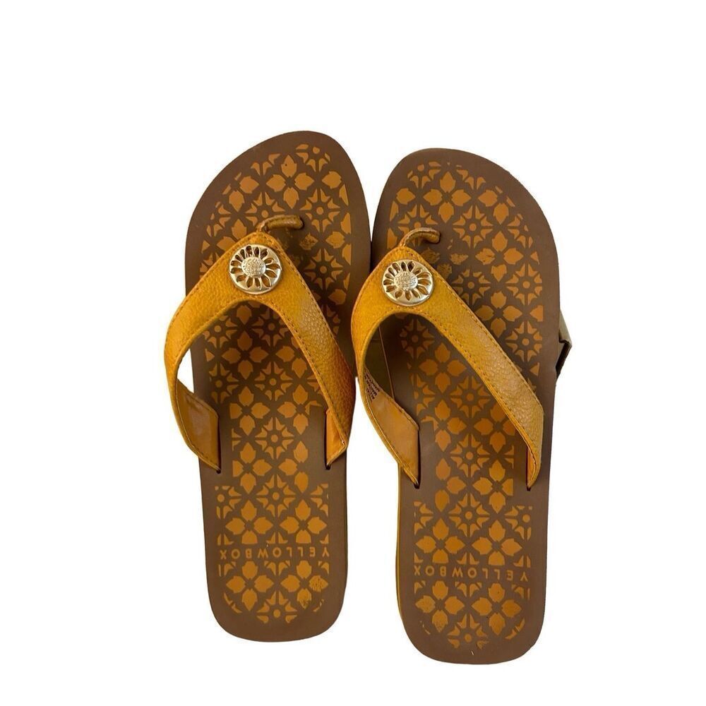 Yellow box flip flops size 9‎ foam macai brown